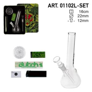 Amsterdam | Micro Bong giftset with 1 x Bong - 1 x Grinder - 1 x lighter - 5 x screen - 1 x KS Rolli